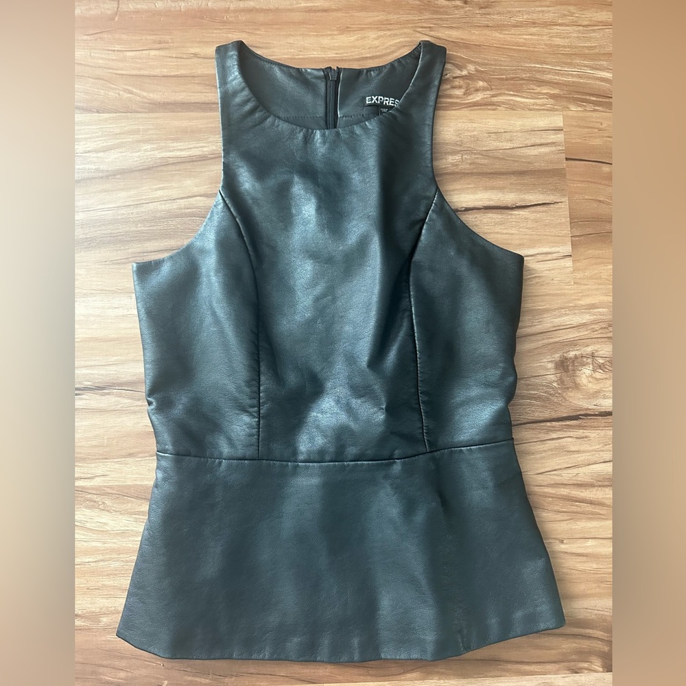 Express black faux leather peplum top